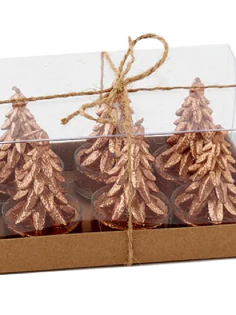 NIB 180° Metallic Christmas Tree Tea Light Candle Set of 6 Copper Glitter